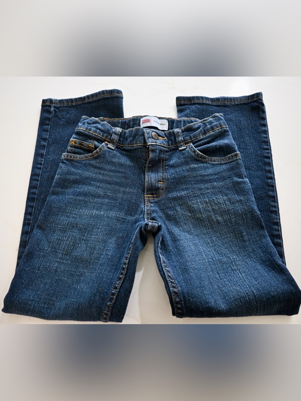 Wrangler Patch Elastic Waist Classic Boot Jeans Kids Size 10 Dark Wash